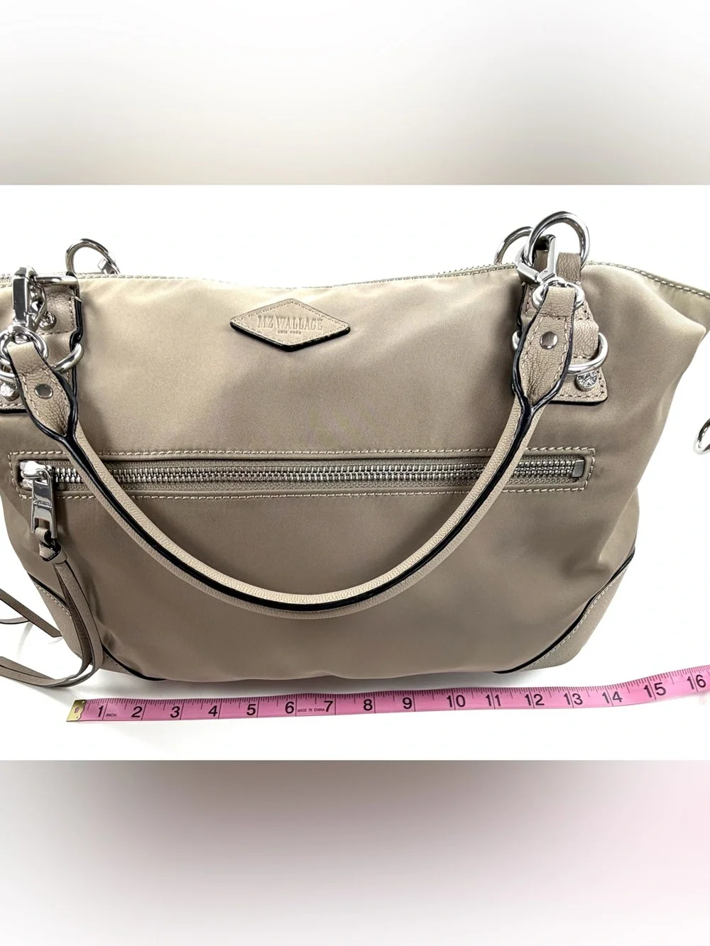 MZ Wallace Bedford Nylon Convertible Satchel | Taupe | 2 Straps | EUC
